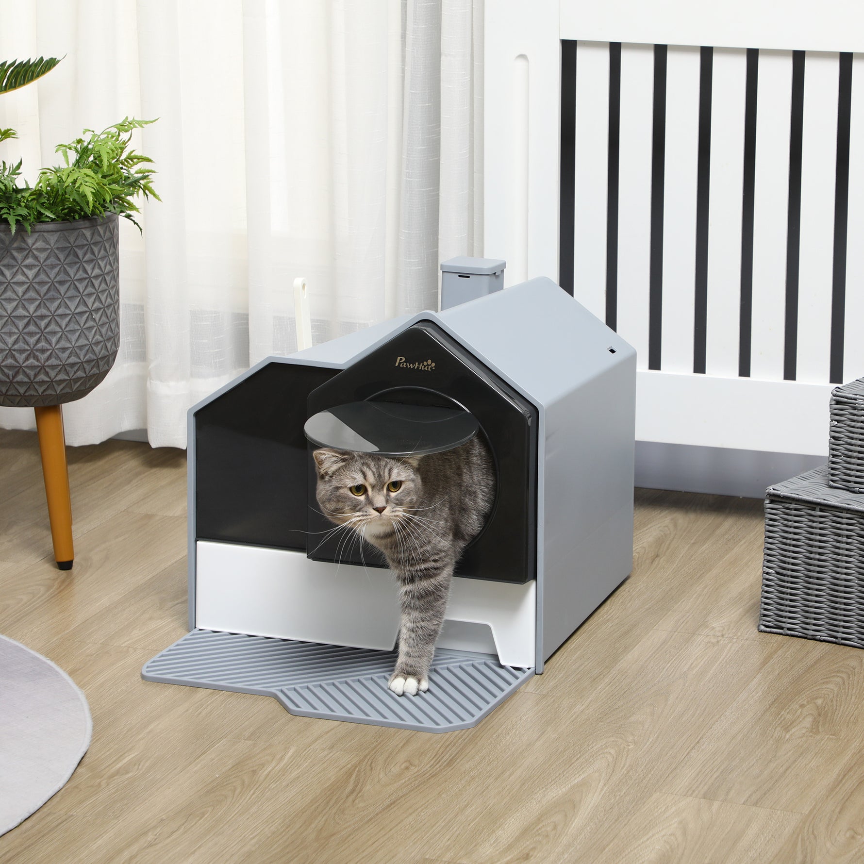 Maison de toilette bac à litière pour chat design maisonnette avec pelle, filtre et tapis dim. 47L x 45l x 42H cm