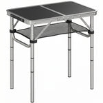 Table pliante aluminium, table de camping pliante, poignée 4 hauteurs réglables avec Rangement 60x40x60cm, blanc