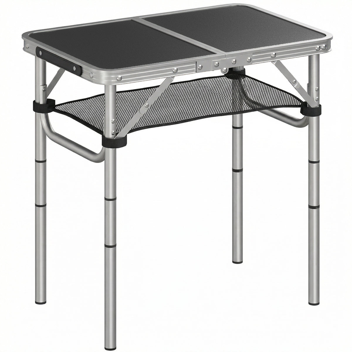 Table pliante aluminium, table de camping pliante, poignée 4 hauteurs réglables avec Rangement 60x40x60cm, blanc