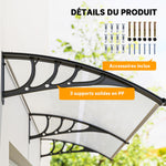 Auvent de porte d'entrée, toit marquise de porte exterieur en polycarbonate et profil aluminium résistante toit abri protection contre la pluie et UV pour terrasse, balcon, 195x75cm, transp.