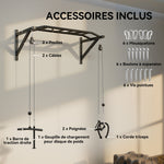 Barre de traction murale barre de fitness multi-prise système de poulie à câble charge 200kg, acier 126x60x45,5cm, noir