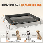 Lit surélevé pour chien rafraichissant, lit de camp pour chiens intérieur extérieur portable, 130 x 90 x 30 cm, noir