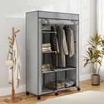 Armadio guardaroba in tessuto mobile contenitore 6 ruote asta appendiabiti e ripiani a giorno 103x43x162,5cm grigio