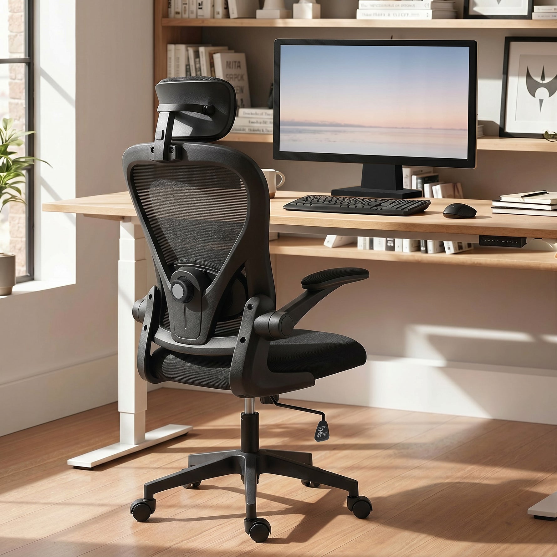 Chaise de Bureau Ergonomique, Fauteuil de Bureau en Maille avec Appui-Tête et Soutien Lombaire Réglables, Noir