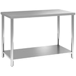 Table de travail, établi d'atelier en acier inoxydable 2 étagère, pour atelier, garage, hangar, 120x60x86cm, argenté