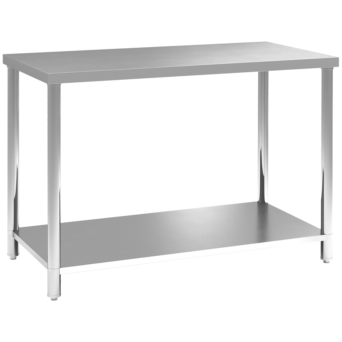 Table de travail, établi d'atelier en acier inoxydable 2 étagère, pour atelier, garage, hangar, 120x60x86cm, argenté