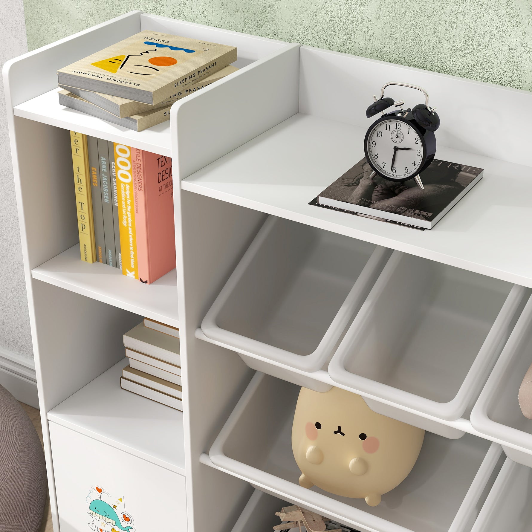 Meuble rangement enfant, étagère de rangement pour jouets enfants avec 8 bacs amovibles, 140 x 30 x 90 cm, blanc