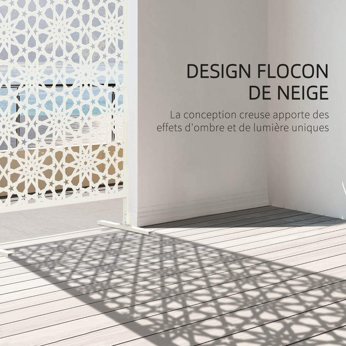 Panneau brise vue décoratif extérieur blanc à motif en métal - 92 x 45 x 198 cm