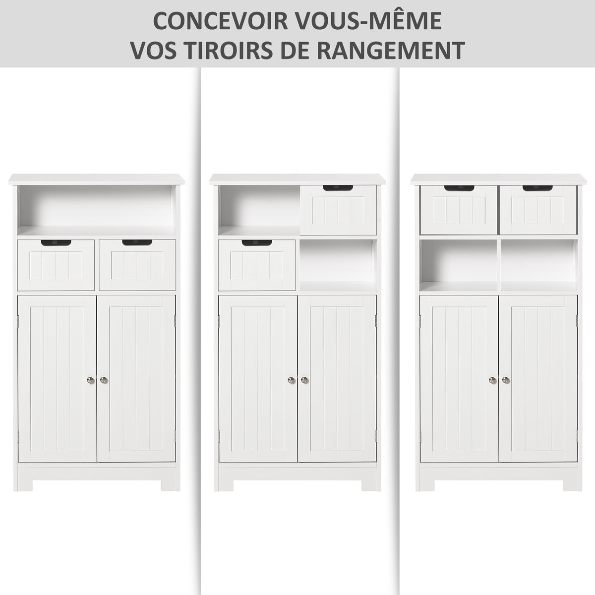 Meuble de salle de bain, meuble de rangement avec 2 tiroirs, niche, placard avec porte, étagère réglable, armoire de salle de bain, cuisine, salon, 60 x 30 x 109 cm, blanc