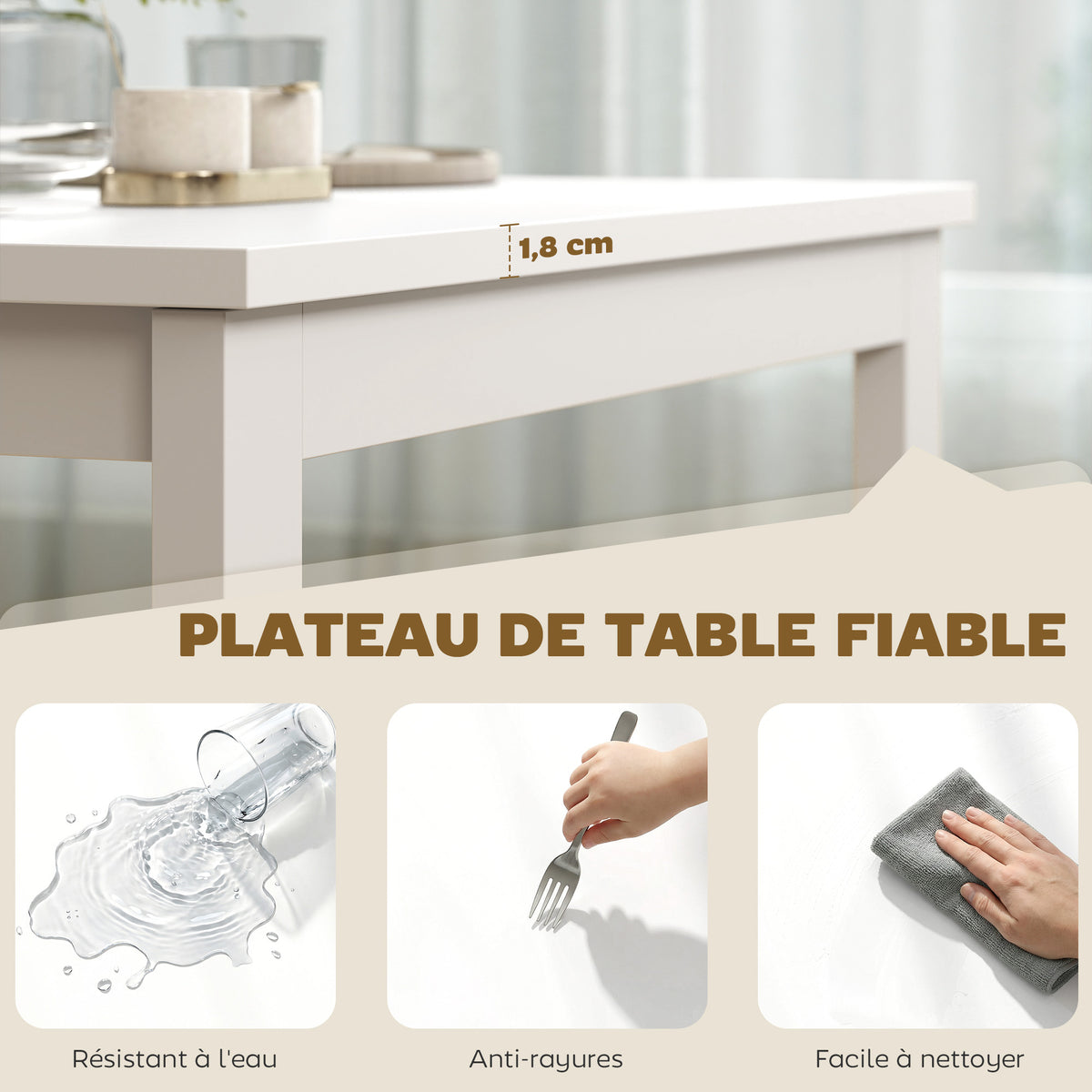 Table à manger extensible 80-120 cm pour 4 à 6 personnes, table de cuisine avec extension coulissante, blanc