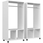 Set di 2 appendiabiti salvaspazio mobili con rotelle, 2 vani + ampio spazio appendiabiti in legno bianco