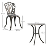 Ensemble Salon de Jardin 2 Places 2 chaises + Table Ronde style charme rétro en fonte d'aluminium, bronze