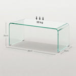 Table basse en verre table de salon rectangulaire design moderne en verre trempé avec bords arrondis sûrs transparent