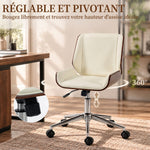 Chaise de Bureau Design Vintage, Hauteur Réglable, Pivotant 360°, Piètement Chromé, 53 x 60 x 86-96 cm, Crème
