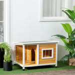 Niche pour chien extérieur maison chien intérieur en bois avec toit ouvrant et fenêtre 85,5L x 62l x 60H cm orange