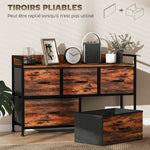 Cómoda, mueble de almacenaje con 5 cajones de tela plegables, tablero y estructura de acero, 98 x 29 x 63 cm, marrón rústico
