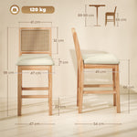 2er-Set Barhocker, Barstühle mit Rückenlehne in Rattan-Optik, gepolsterte Sitzfläche aus Chenille, 66 cm Sitzhöhe, Creme