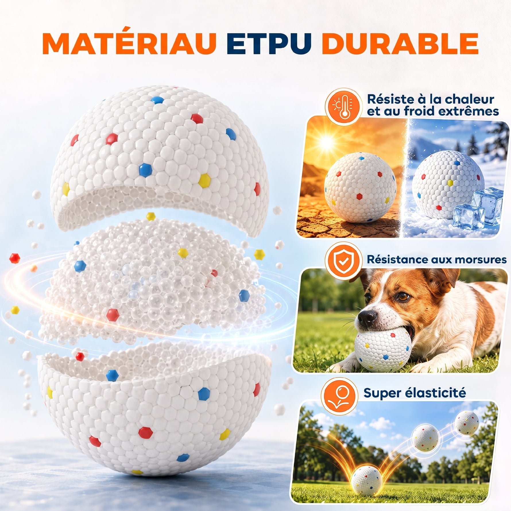 Lot de 6 Balles pour Chien en ETPU Compatibles avec Lanceur Automatique Flottantes et Rebondissantes Ø 58 mm Blanc