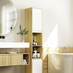 Meuble colonne rangement salle de bain style cosy 30 x 24 x 170 cm 2 portes étagère 2 niches chêne clair blanc