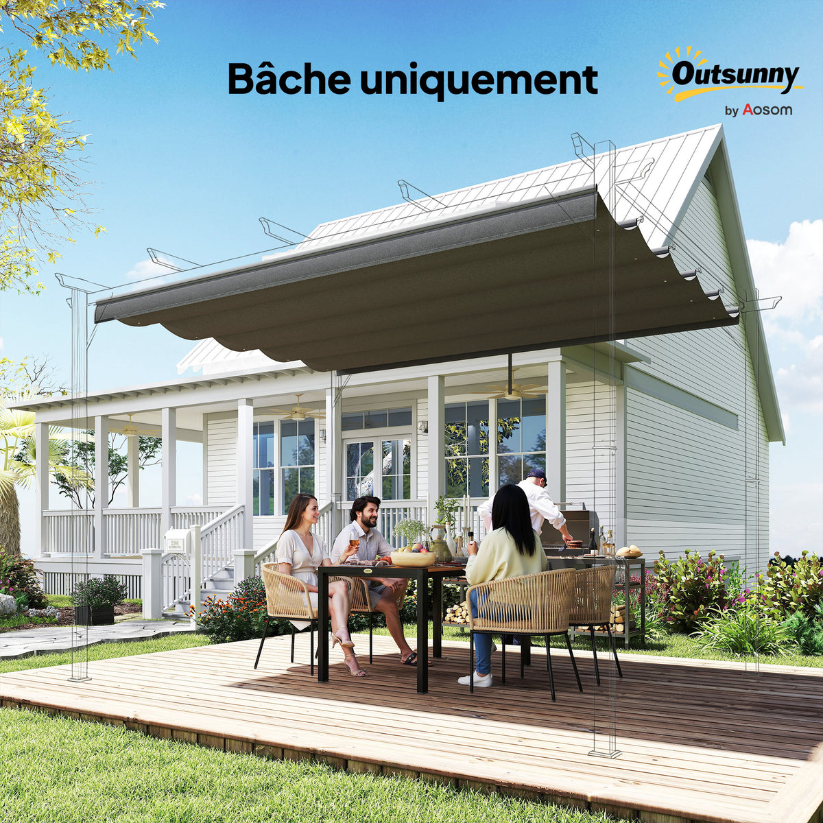 Toile de toit pour pergola tonnelle rétractable de 3 x 3 m - toile uniquement 250 x 255 cm gris foncé