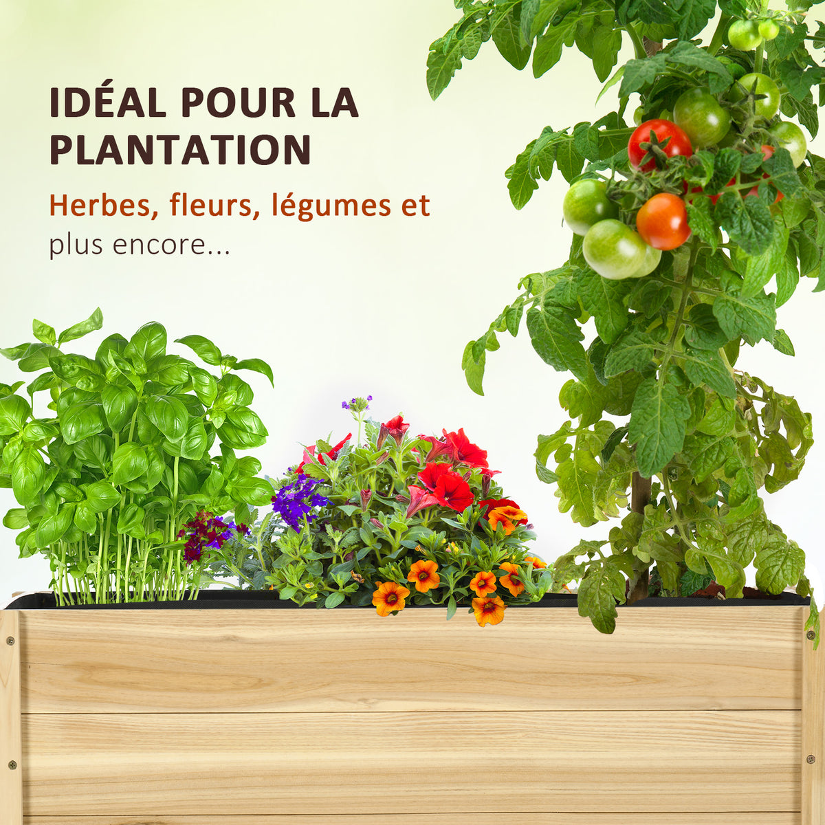 Jardinière de jardin surélevée bac à fleurs roues en bois de sapin dim. 89L x 48l x 47H cm bois naturel