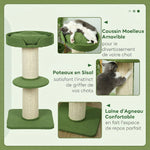 Arbre à Chat avec Griffoir, Centre d'Activités, Plateformes, Coussin, 45 x 45 x 91 cm, Vert et Beige
