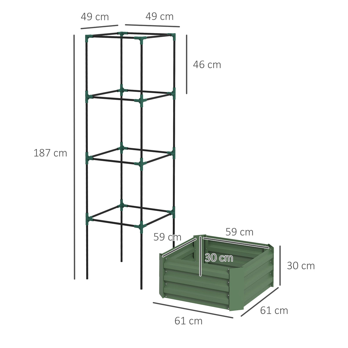 Jardinière avec treillis ajustable, bac à fleurs avec cage à tomates acier galvanisé 61 x 61 x 187 cm vert-2