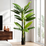 Plante Artificielle Bananier 180 cm, 18 Feuilles Réalistes, Pot, Entretien Facile, pour Maison Bureau, Vert