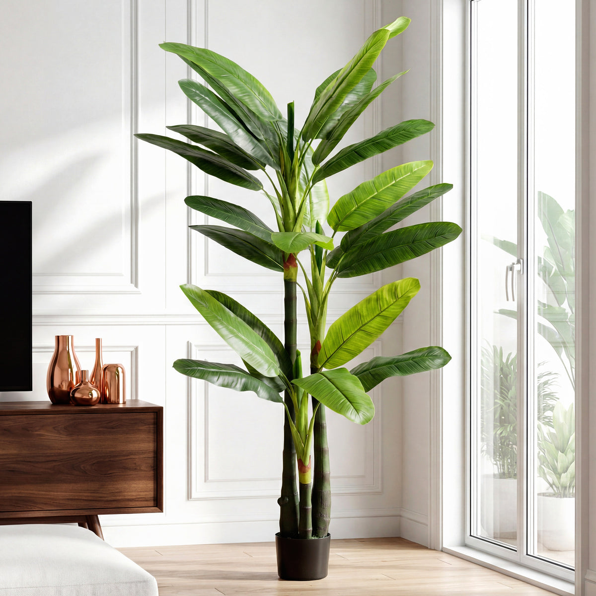 Plante Artificielle Bananier 180 cm, 18 Feuilles Réalistes, Pot, Entretien Facile, pour Maison Bureau, Vert