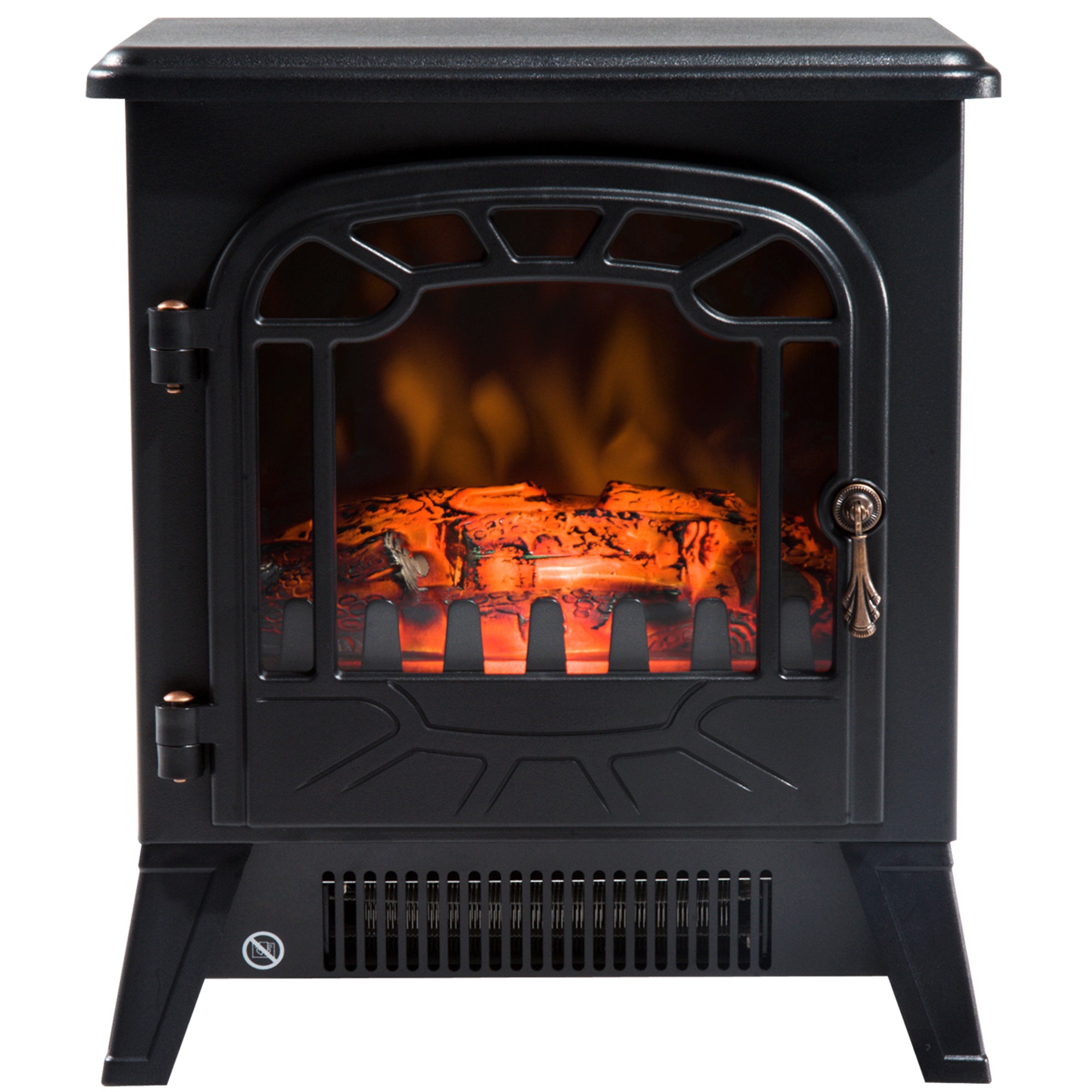 Cheminée électrique radiateur Imitation Flamme avec luminosité et réglable 925 W / 1850 W Porte métal Verre trempé Noir-0