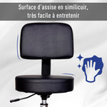 Tabouret massage a roulettes reglable en hauteur pivotant avec dossier ergonomique noir