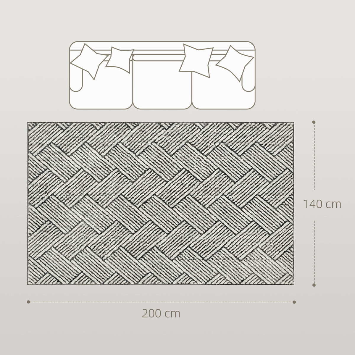 Tapis salon 200 x 140 cm poils courts lavable en machine hypoallergénique pour salon, chambre à coucher, bureau, gris
