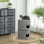 Tour pour chat modulable tonneau griffoir chat avec fermeture éclair séparable 3 niveaux deux balles Ø 42 x 69H cm gris