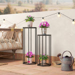 Set di 2 supporti per piante, sgabello esagonale in metallo per fiori, per interni ed esterni, nero
