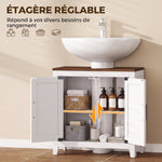 Meuble sous lavabo, meuble de salle de bain moderne avec 2 portes de grange et étagère réglable, blanc
