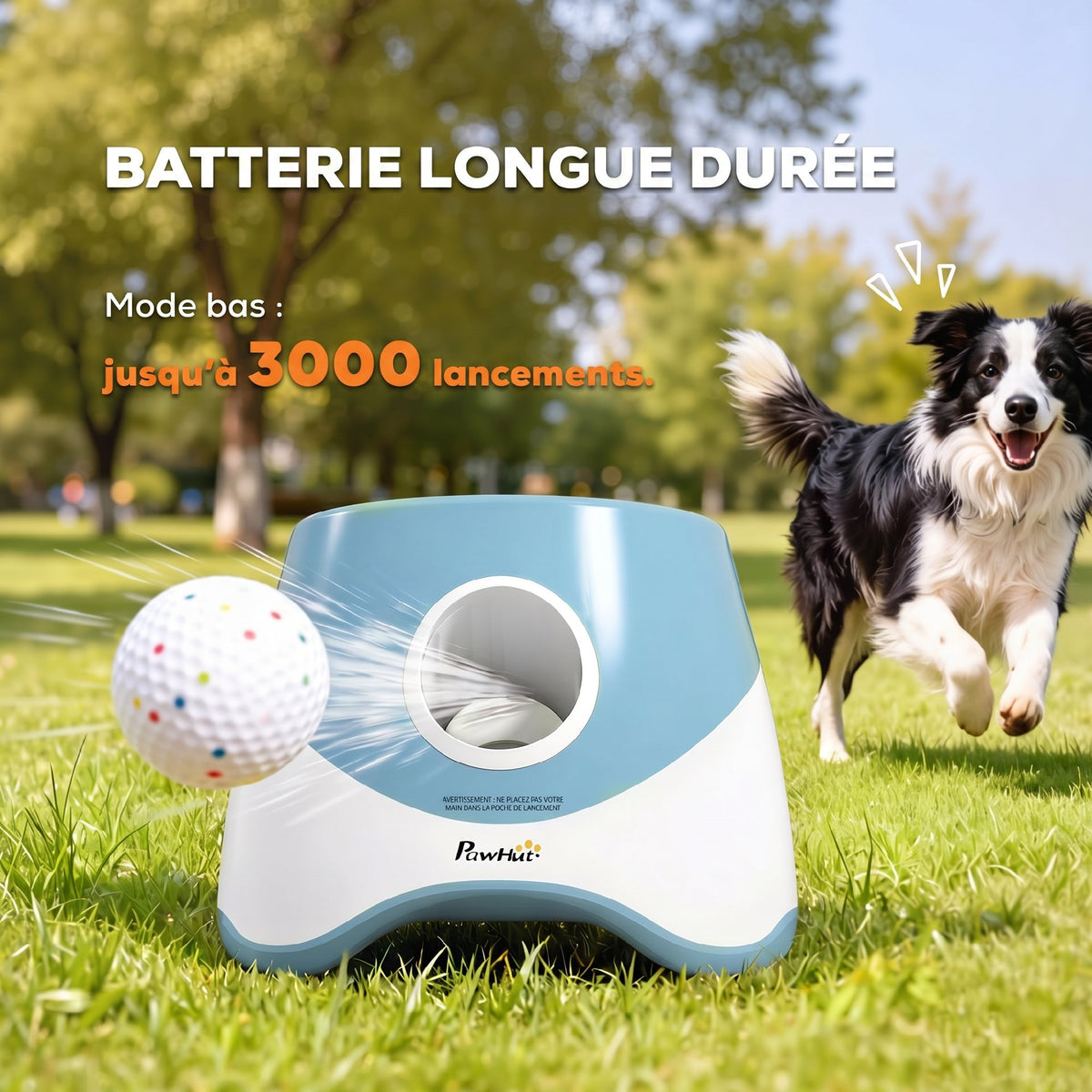 Lanceur de Balles Automatique avec 3 Balles en ETPU, 3 Réglages de Distance 6m/10m/14m, Intérieur et Extérieur, Bleu