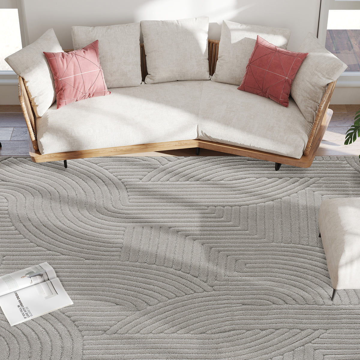 Tapis salon 160 x 120 cm, tapis à poils épais géométrique, moelleux et antidérapant, gris