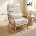 Fauteuil salon, fauteuil d'appoint rembourré en lin avec large assise, support lombaire, haut dossier, 64x86x93cm, crème