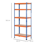 Étagère en métal de garage 5 niveaux capacité 1500 kg 80 x 40 x 182 cm bleu orange