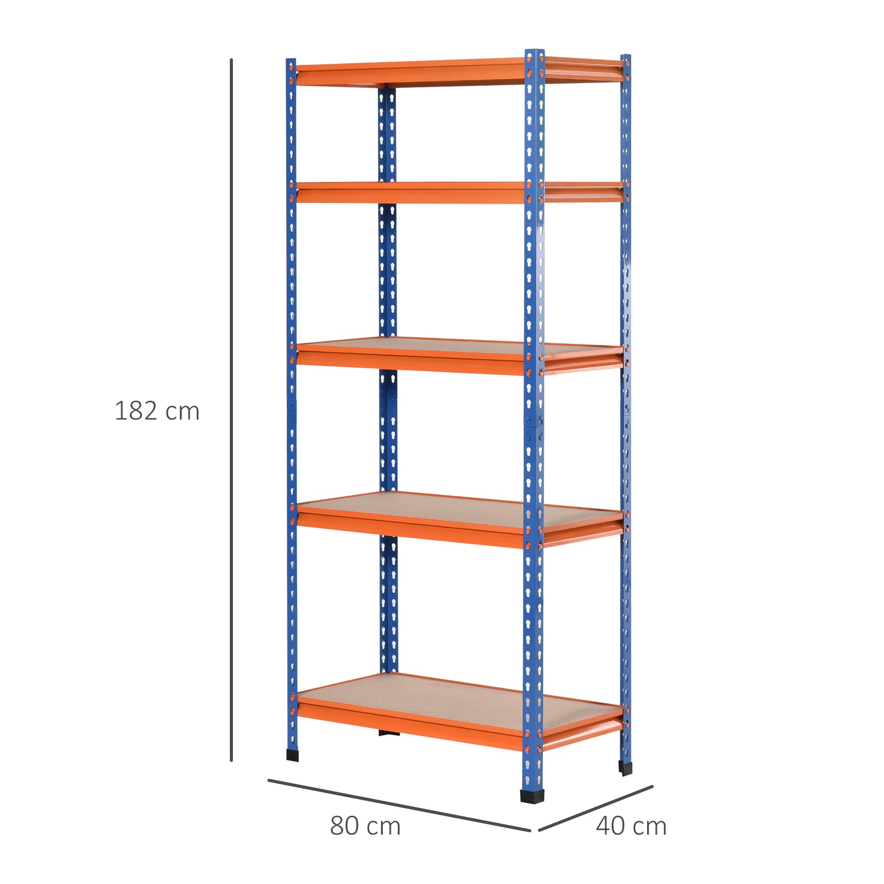 Étagère en métal de garage 5 niveaux capacité 1500 kg 80 x 40 x 182 cm bleu orange