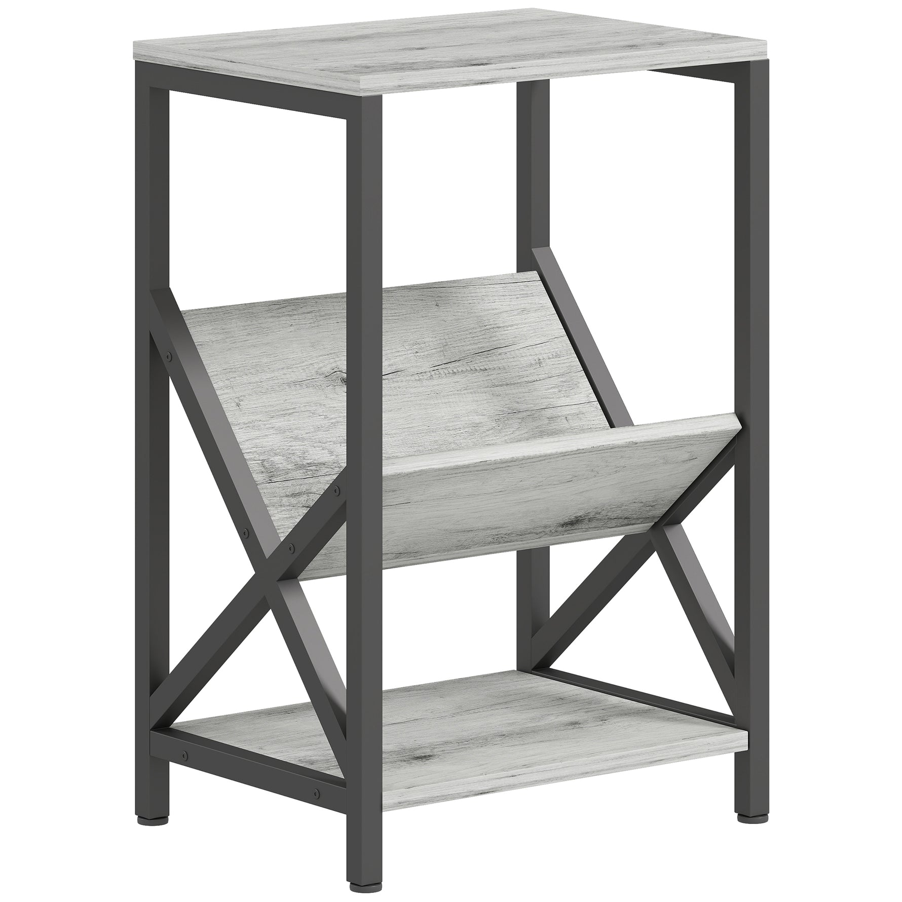 Table d'appoint étroite, bout de canapé rangement à 3 niveaux, porte-revues en V, cadre en acier, 40x30x61cm, gris foncé