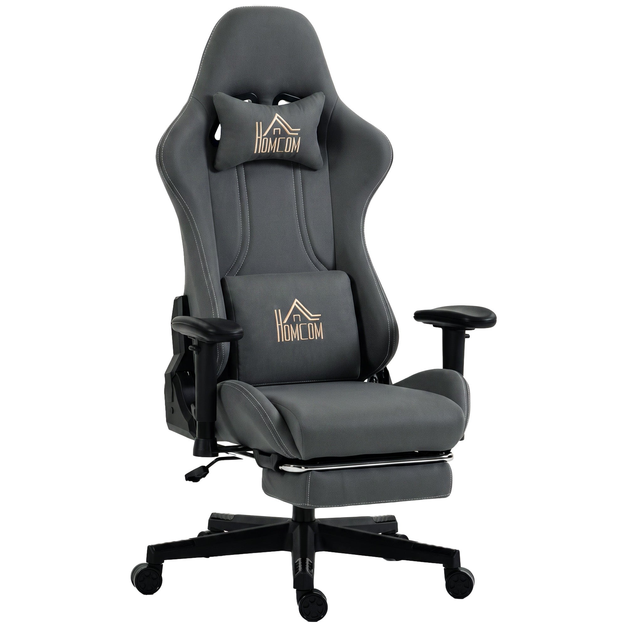 Ergonomic gaming chair, gamer armchair with 3D armrests, reclining backrest, adjustable height, 72x76x132cm, gray