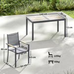 Salon de Jardin Ensemble Mobilier de Jardin 7 Pièces Table Effet Bois 6 Chaises Empilables en Textilène 140x80x72cm Gris