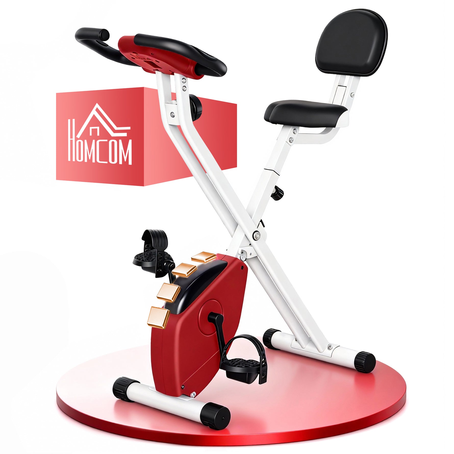 Vélo d'Appartement Pliable Magnétique Cardio-training - Sport Maison avec 8 Niveaux de Résistance et Roulettes - Silencieux Home Trainer avec Capteur de Pouls pour Fitness Homme et Femme, Rouge