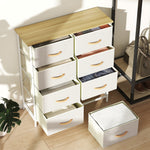Cassettiera a 8 cassetti in tessuto, mobile contenitore con 4 tasche, 2 ganci, struttura in acciaio, 86 x 30 x 94,5 cm, beige
