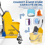Chariot de lavage chariot de ménage professionnel presse à mâchoire seau 26 L + panier de rangements jaune