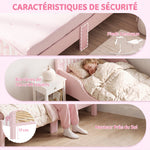 Lit Enfant 70 x 140 cm, Lit pour Enfant avec Barrière de Sécurité et Sommier à Lattes en Bois, Motif Nœud, Rose