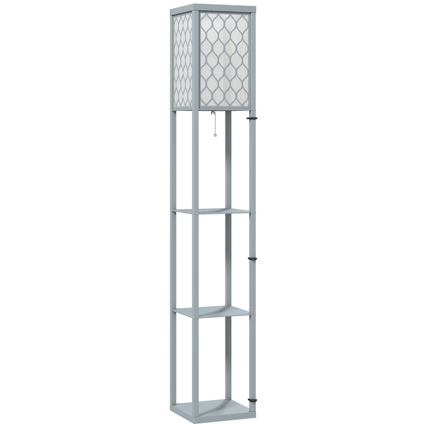 Lampadaire avec étagères, lampadaire sur pied de salon 3 niveaux, interrupteur à tirette 26 x 26 x 160 cm, gris et blanc