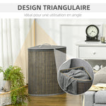 Panier à linge en bambou d'angle 55L avec couvercle et sac amovible 38 x 38 x 57 cm gris