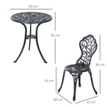 Ensemble de bistrot 3 pièces avec 2 chaises et 1 table ronde style antique, pour jardin, terrasse, balcon, noir